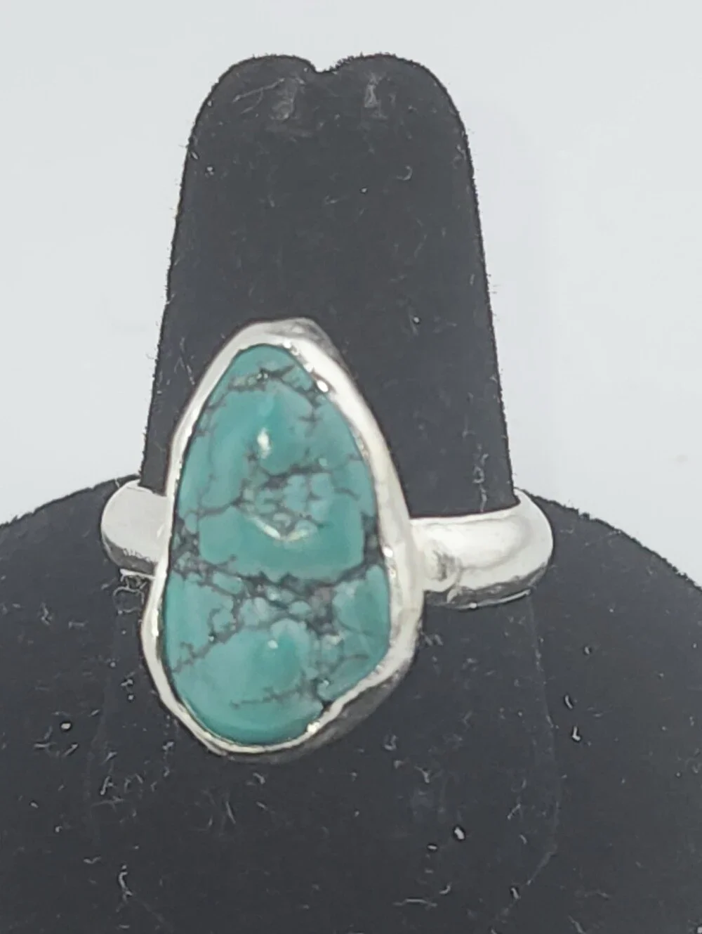 TURQUOISE BOHEMIAN RING HANDMADE IN STERLING RECYCLED METAL SIZE 8 GENUINE STONE